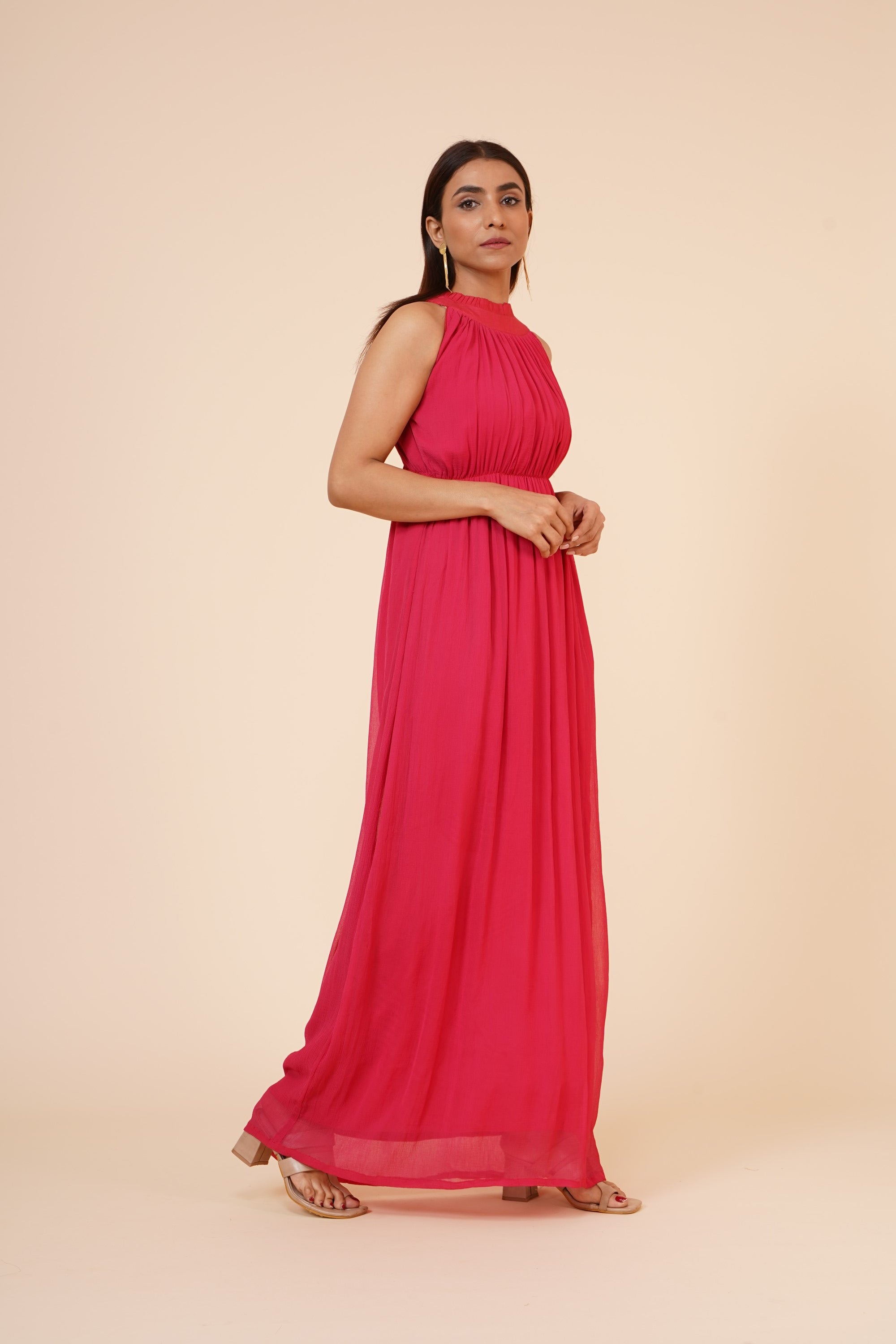 Women's Drape Chiffon Dress In Cherry Red Trendia Women's Drape Chiffon Dress In Cherry Red Trendia