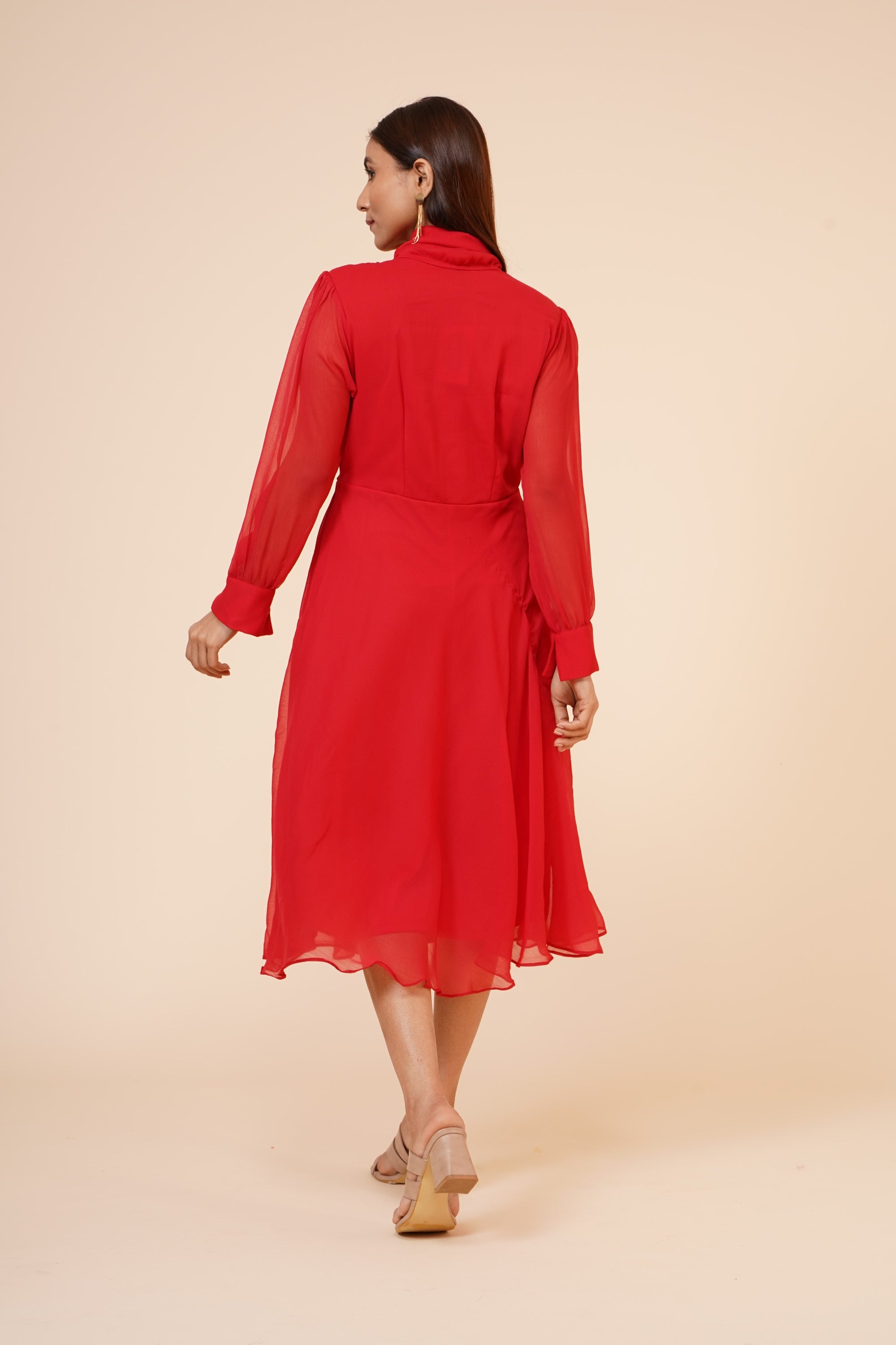 Women's Red Chiiffon Casual Midi Dress S | Trendia Global Women's Red Chiiffon Casual Midi Dress S | Trendia Global