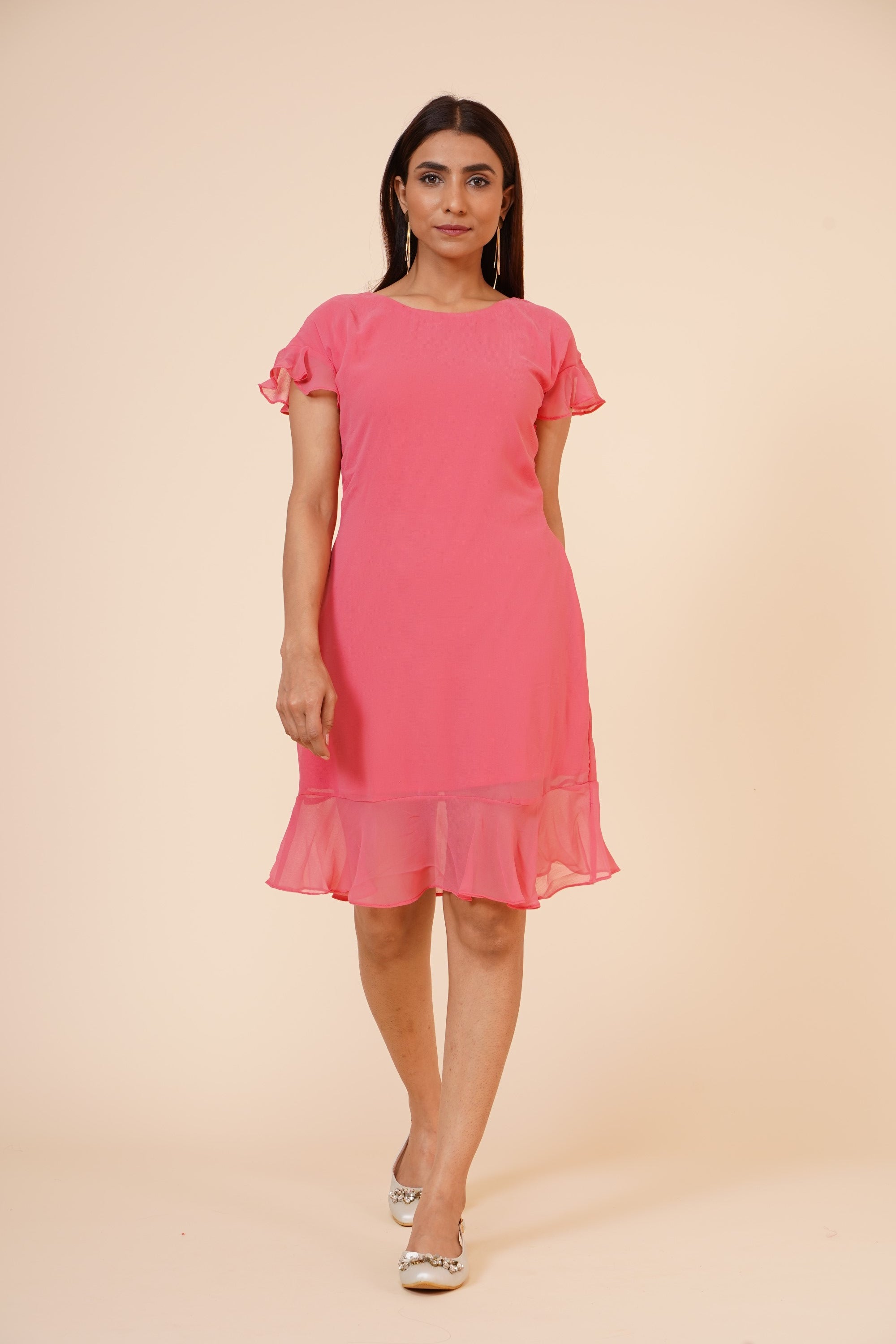 Women's Peach Midi Casual Dress XL