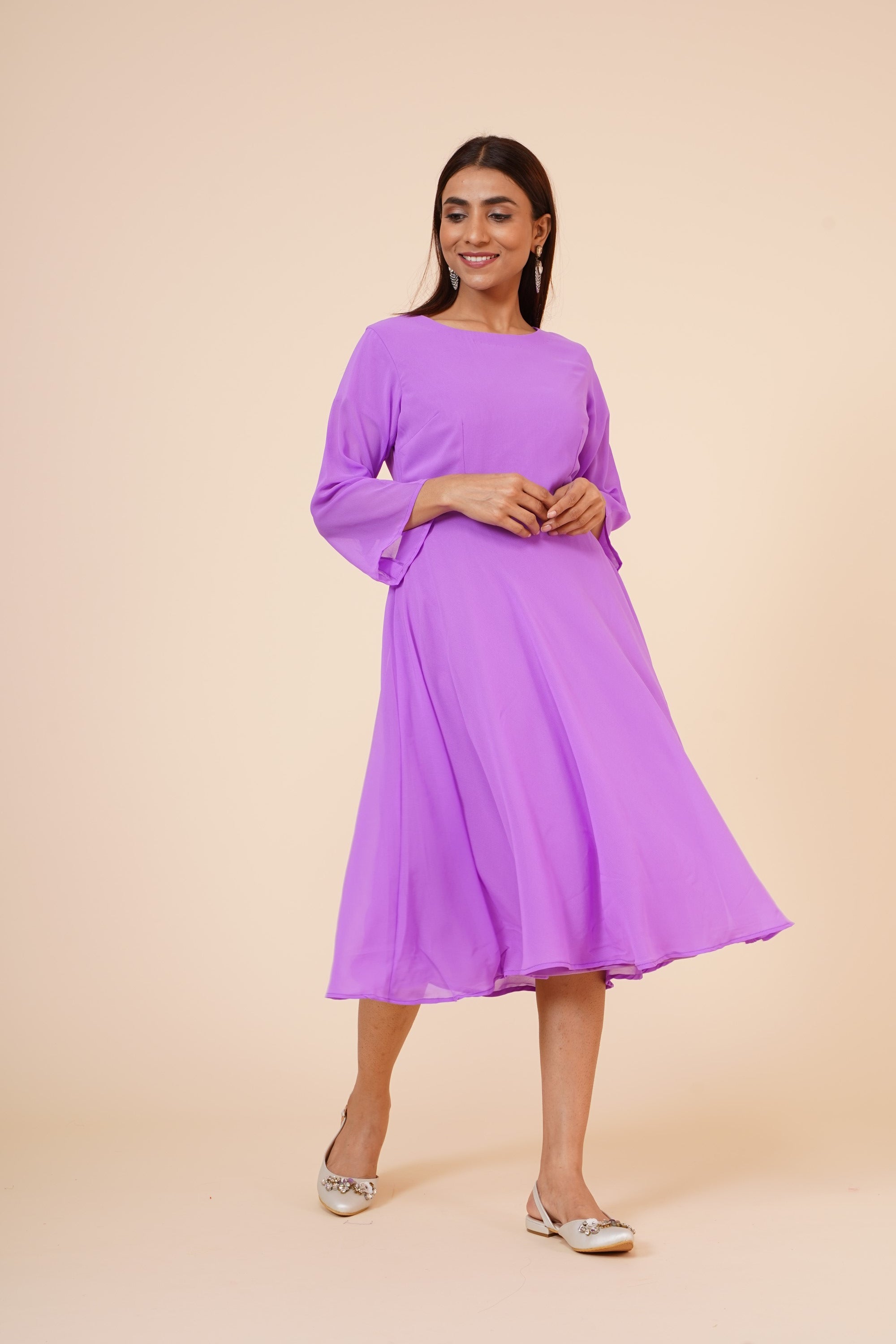 Women's Round Neck Georgette Party/ Casual Dress in Mauve XL | Trendia Global Women's Round Neck Georgette Party/ Casual Dress in Mauve XL | Trendia Global