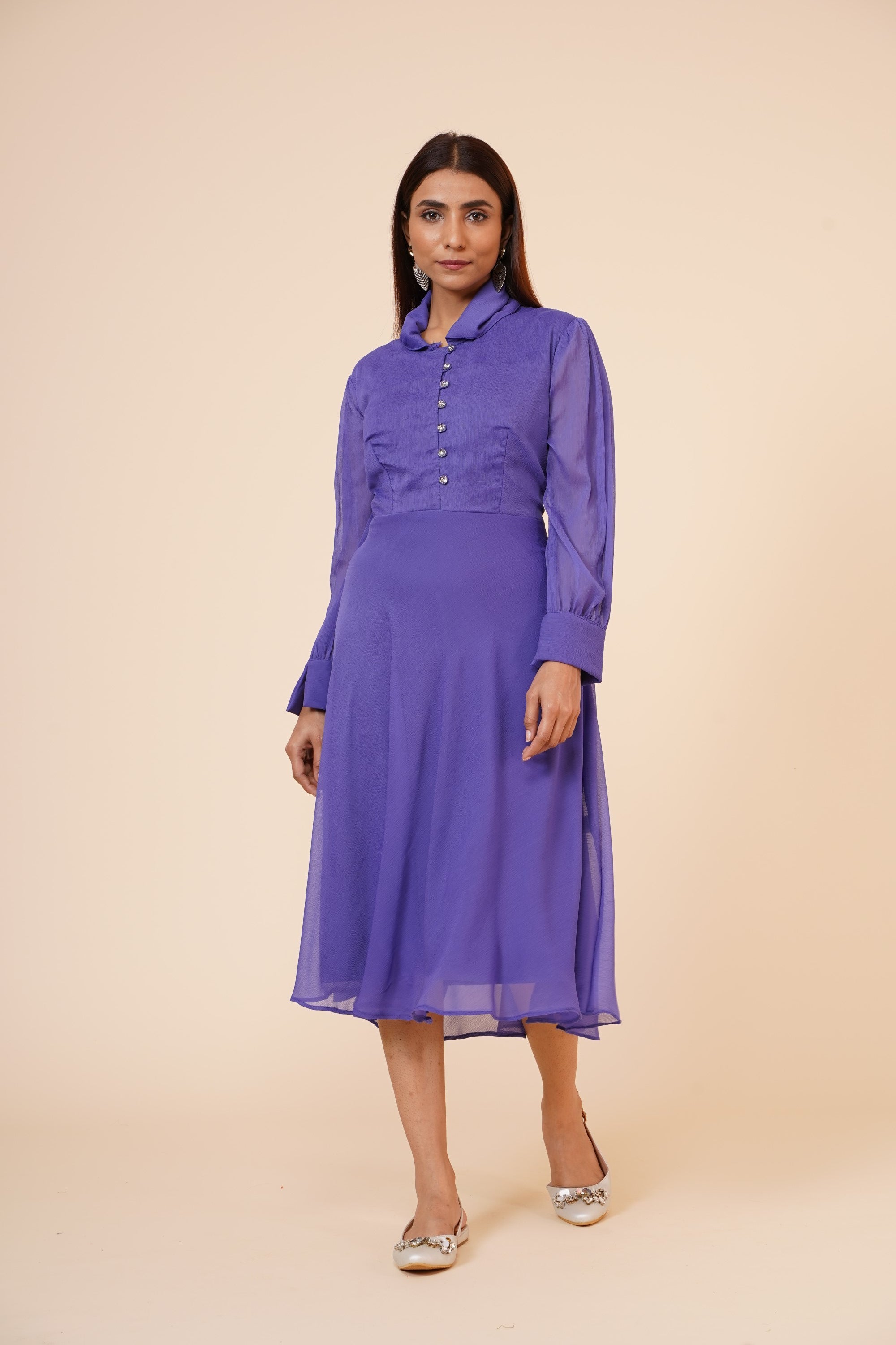 Women's Mauve Chiiffon Casual Midi Dress