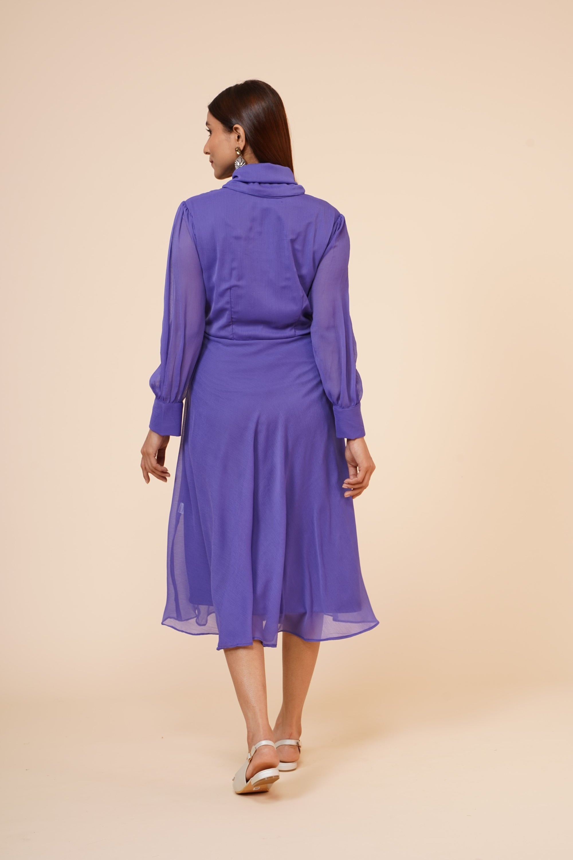 Women's Mauve Chiiffon Casual Midi Dress - MIRACOLOS by Ruchi