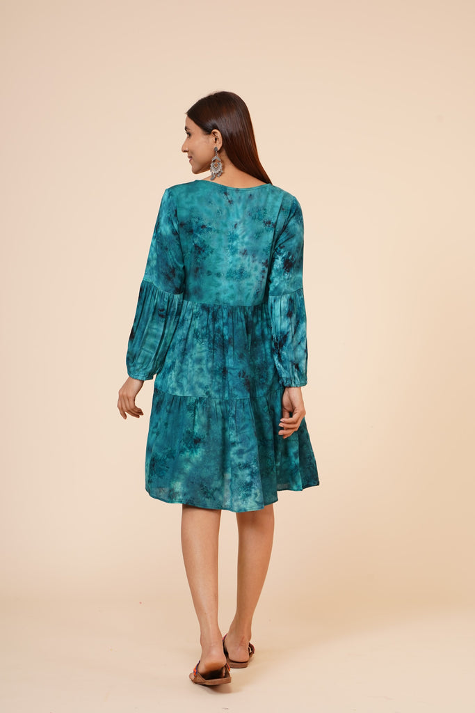 Women's Indian Tie N Dye Kurti With Balloon Sleeves In Blue