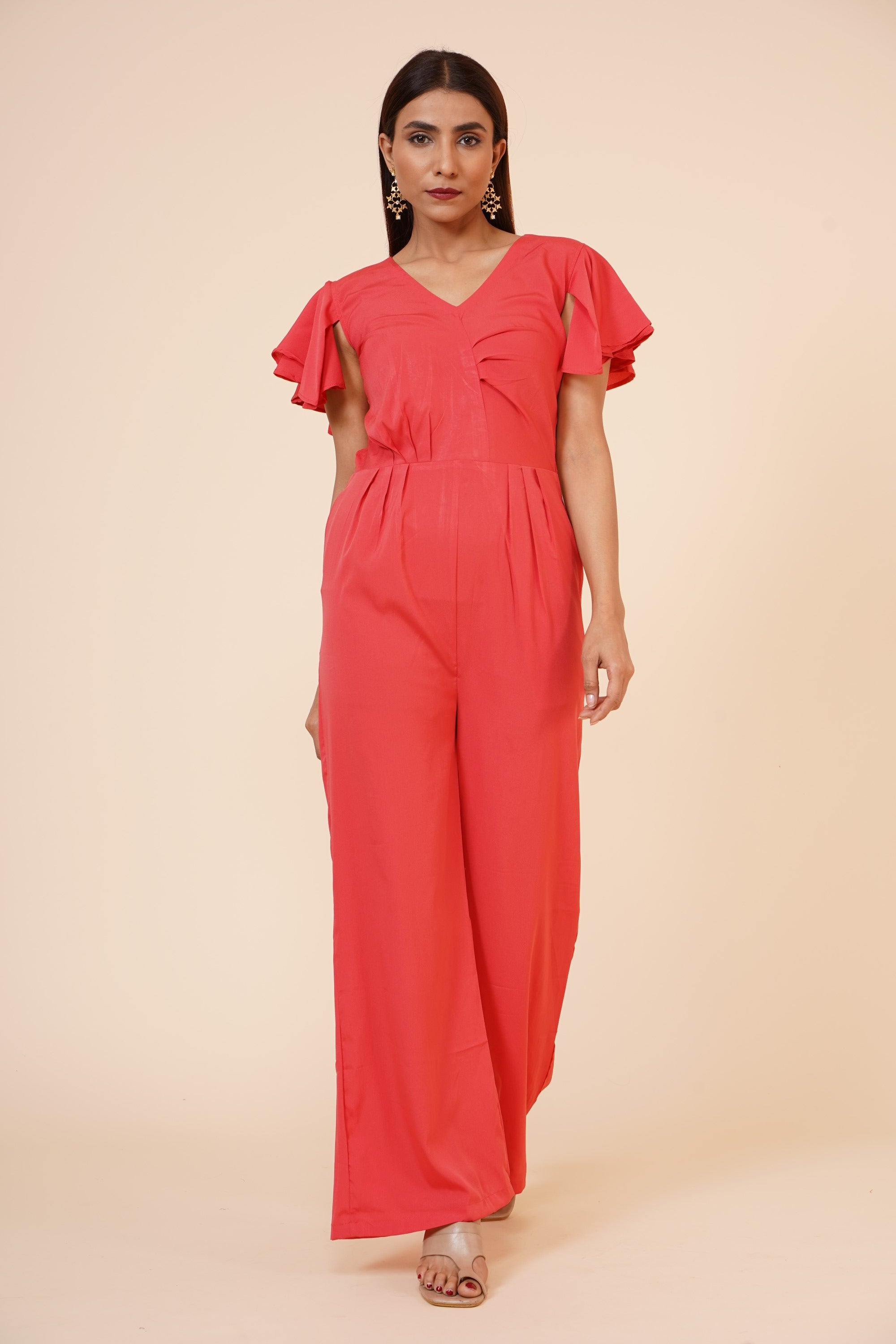 Women's Drape  Party/ Casual Jumpsuit In Peach - MIRACOLOS by Ruchi