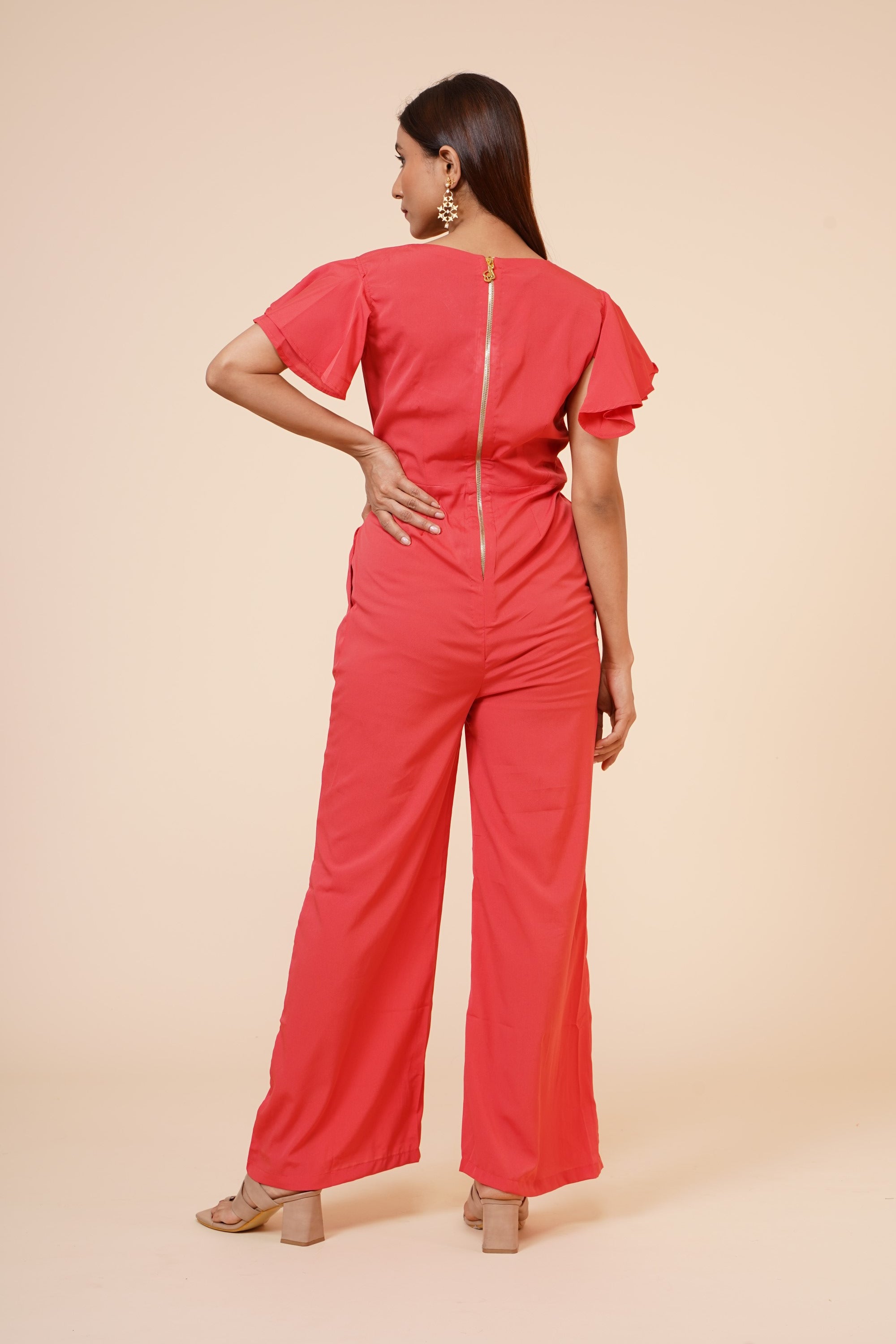 Women's Drape  Party/ Casual Jumpsuit In Peach - MIRACOLOS by Ruchi