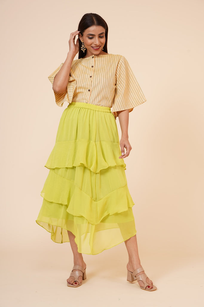 Women's Chiffon Ruffle Skirt With Elastic In Lime Green