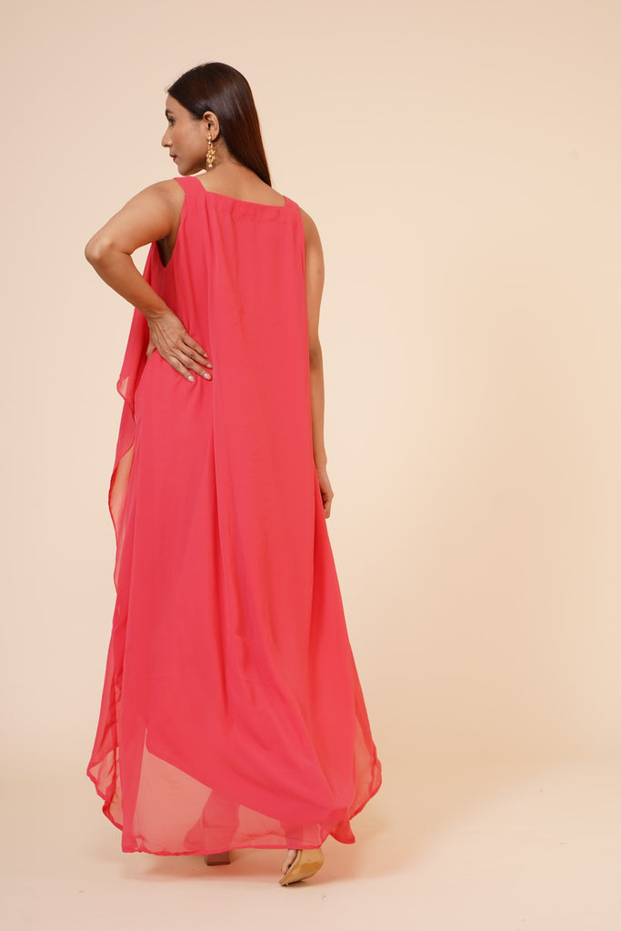 Women's Halter Neck Ruffle Drape Georgette  Dress In Peach