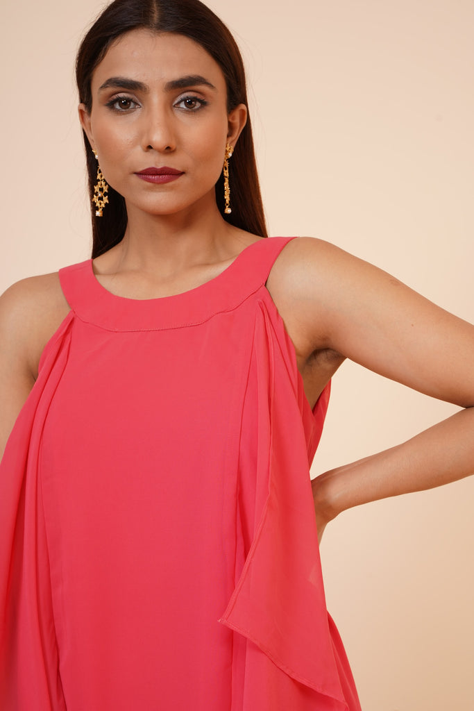 Women's Halter Neck Ruffle Drape Georgette  Dress In Peach