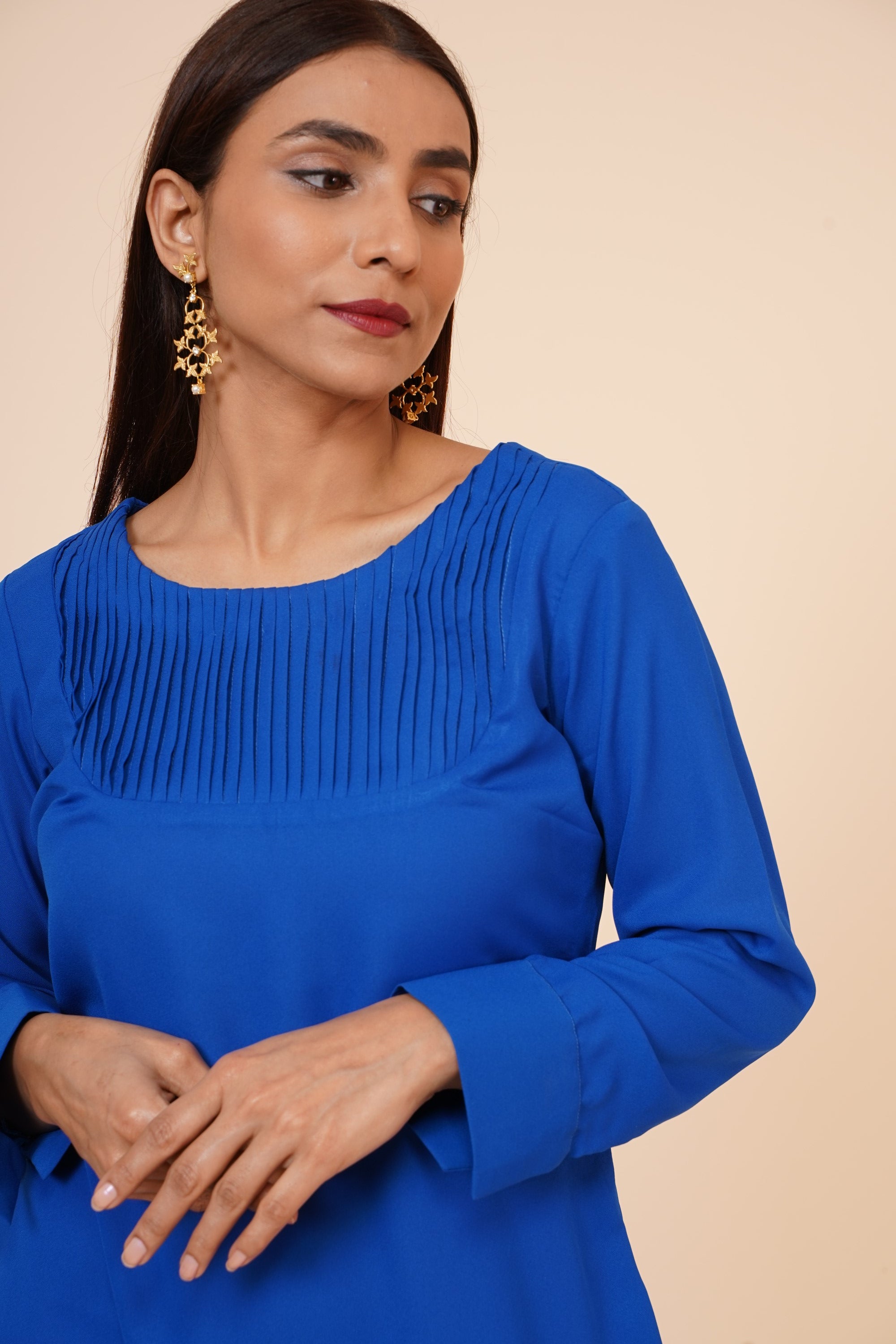Women's Pin Tucks Georgette Midi Casual Dress Cobalt Blue M | Trendia Global Women's Pin Tucks Georgette Midi Casual Dress Cobalt Blue M | Trendia Global
