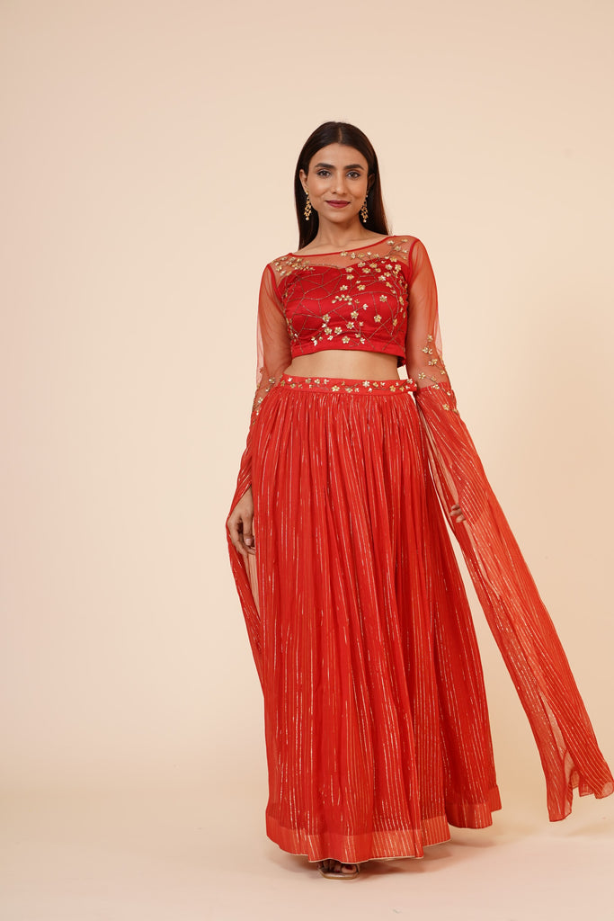 Women's Miracolos Red Hand Embellished Sequins Ethnic Party Dress