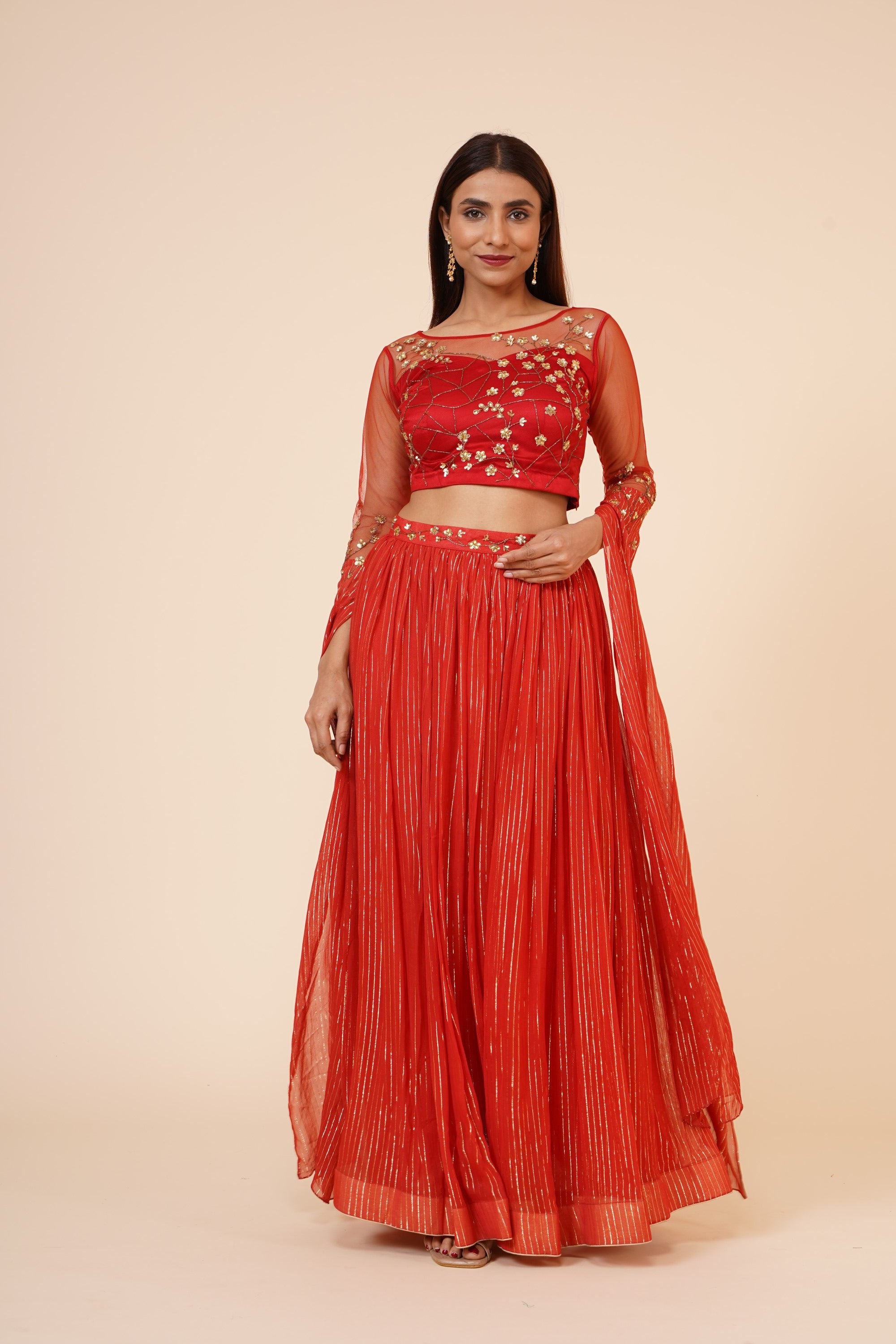 Women's Miracolos Red Hand Embellished Sequins Ethnic Party Dress