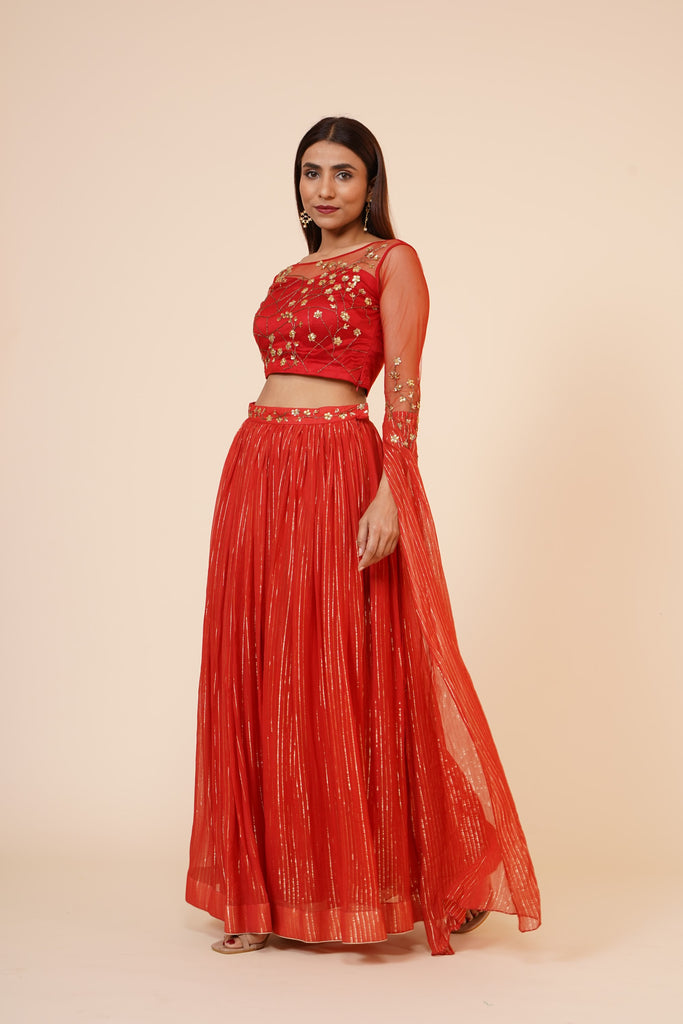 Women's Miracolos Red Hand Embellished Sequins Ethnic Party Dress