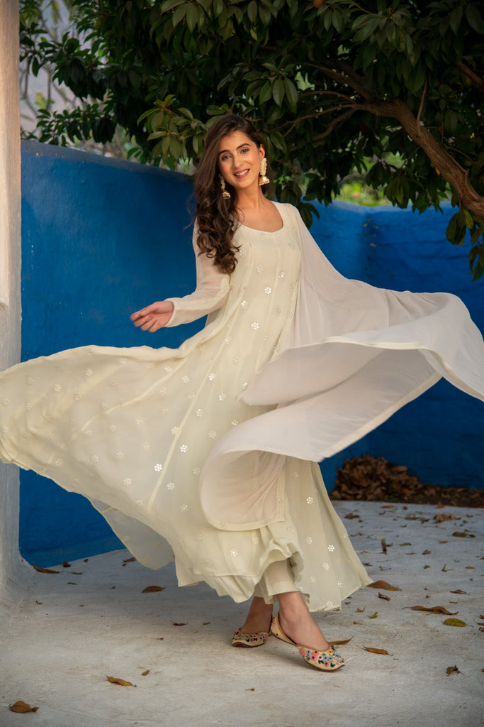 Women's Ivory High Kali Anarkali set