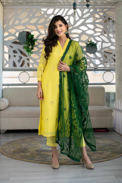 Glitter Sequin Embroidered Yellow Kurti and Striped Green Pant for Girls |  Designer Ethnic Wear | The Nesavu – The Nesavu