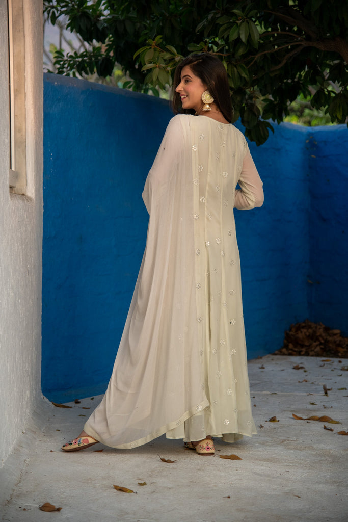 Women's Ivory High Kali Anarkali set