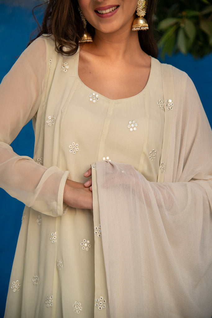 Women's Ivory High Kali Anarkali set