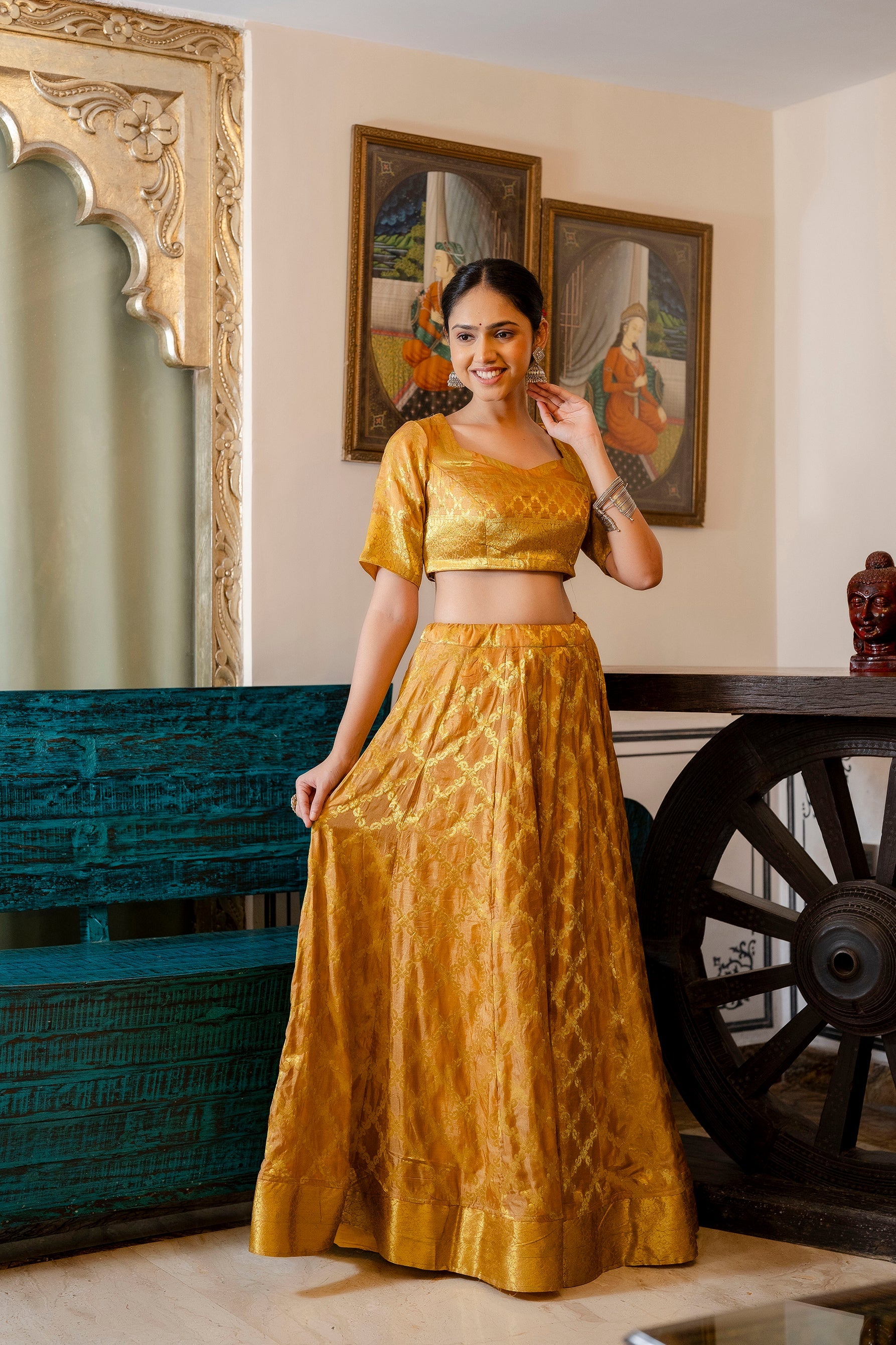 Charming Golden Lehenga Choli For Women With Dupatta, Party Wear Satin –  SANSKRUTI