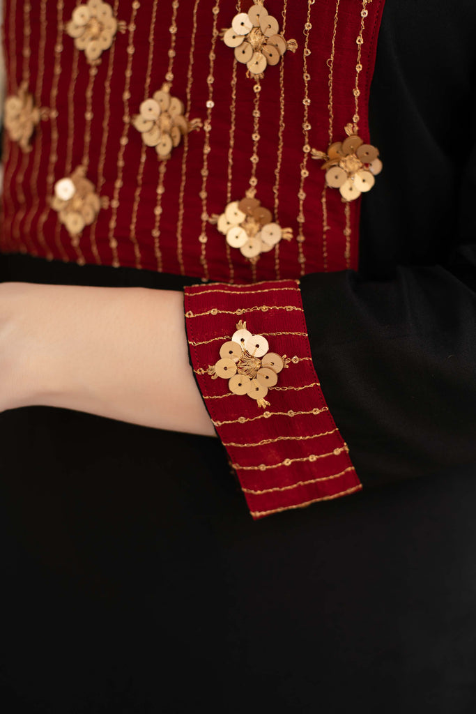 Women's Black Patiala Set With Red Neck Work (2pcs Set)