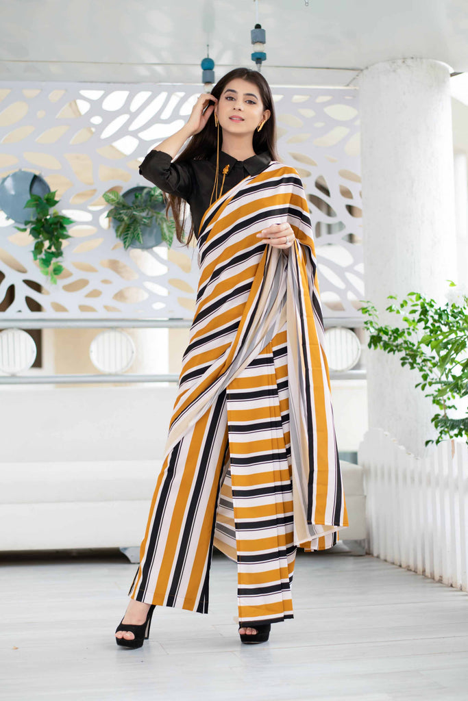 Women's Stripped Pant Styled Saree With Blouse