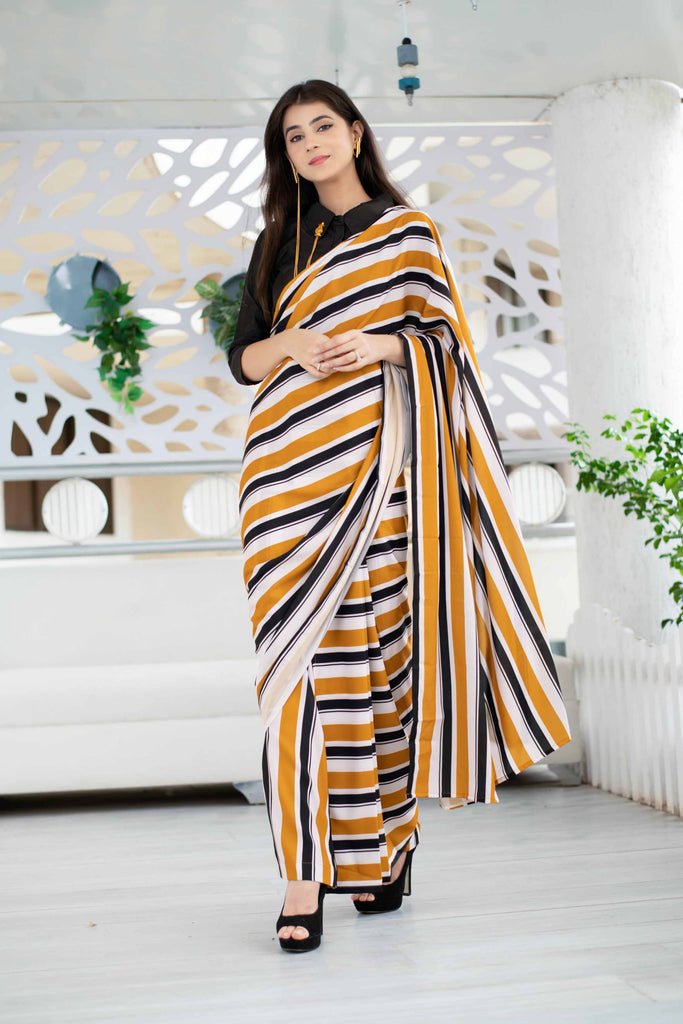 Women's Stripped Pant Styled Saree With Blouse