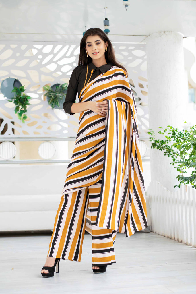 Women's Stripped Pant Styled Saree With Blouse