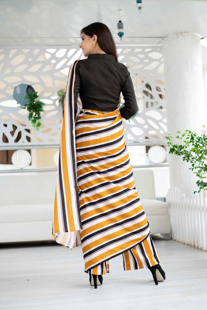 Women's Stripped Pant Styled Saree With Blouse