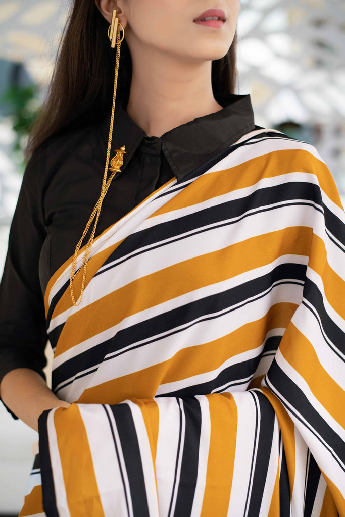 Women's Stripped Pant Styled Saree With Blouse