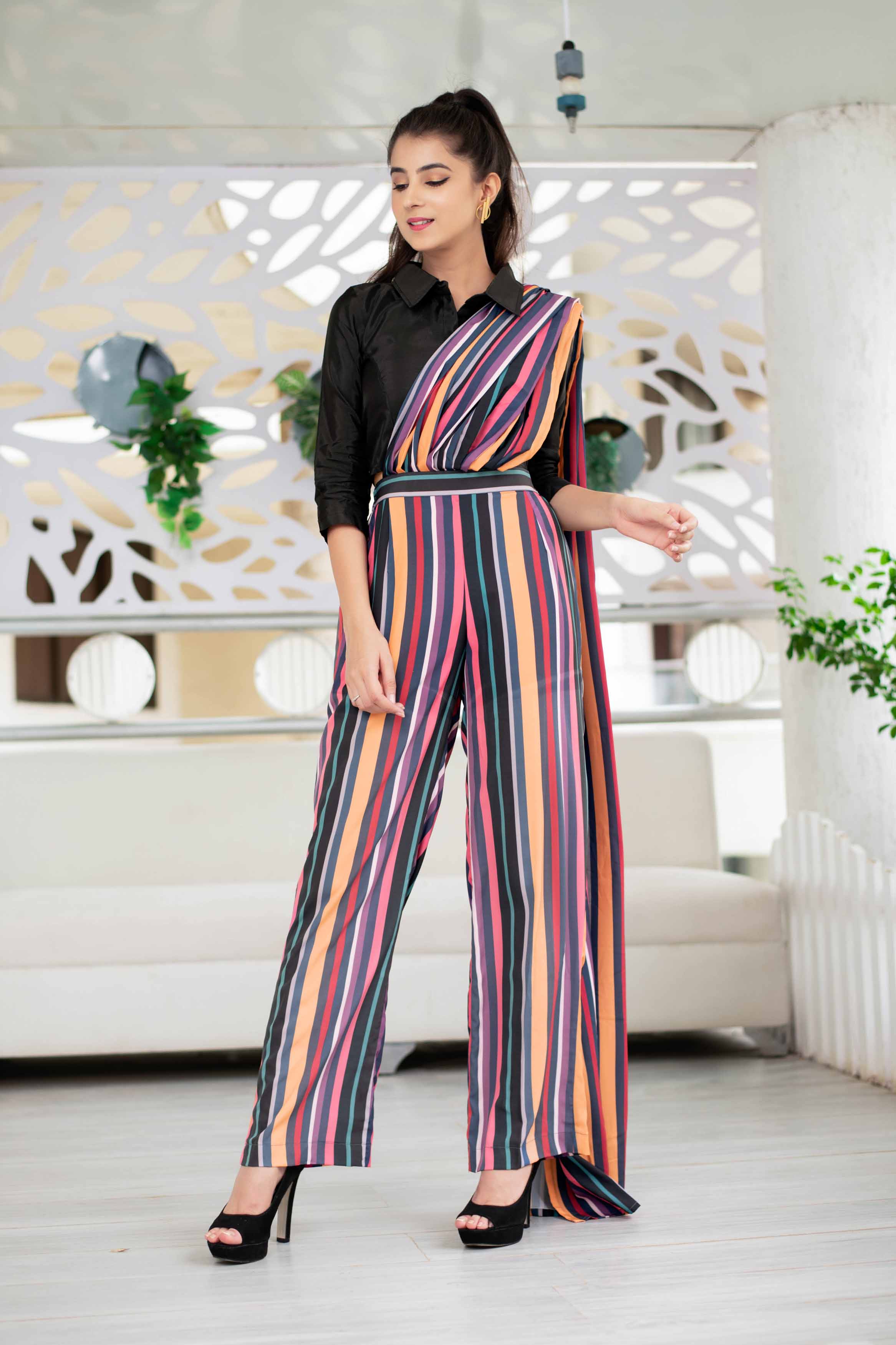 Buy Womens Stripped Pant With Attached Dupatta And Top Set  Label Shaurya  Sandhya Online at Best Price  Trendia
