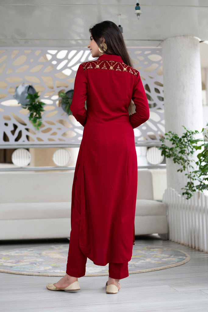 Women's Maroon Sequin Work Kurta Set (2pcs set)