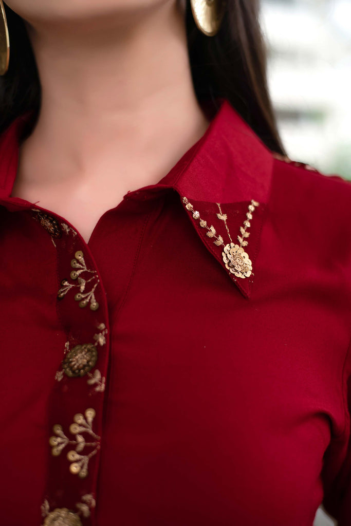 Women's Maroon Sequin Work Kurta Set (2pcs set)