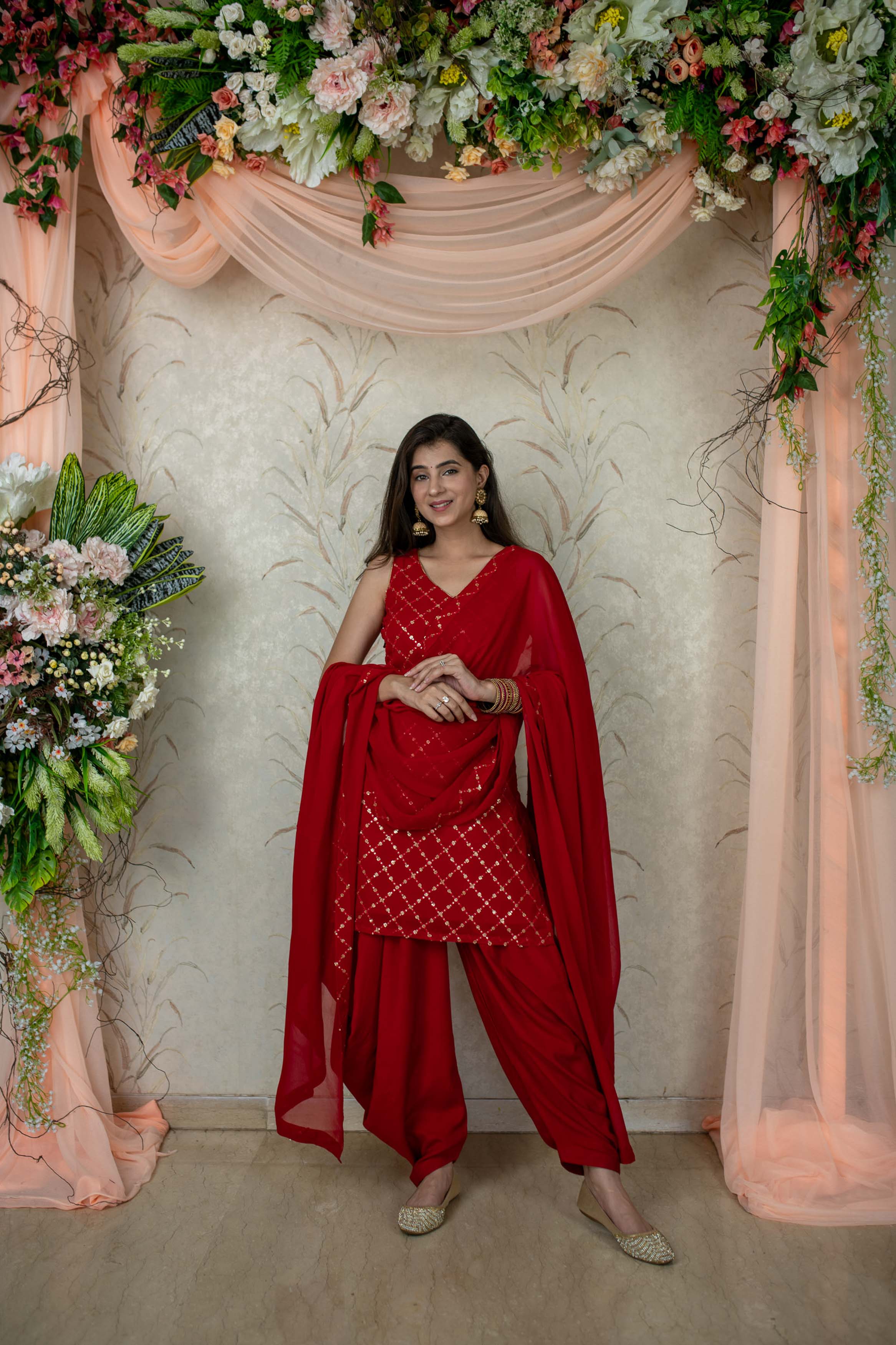 Women's Red Patiala Set (3 Pic Set)