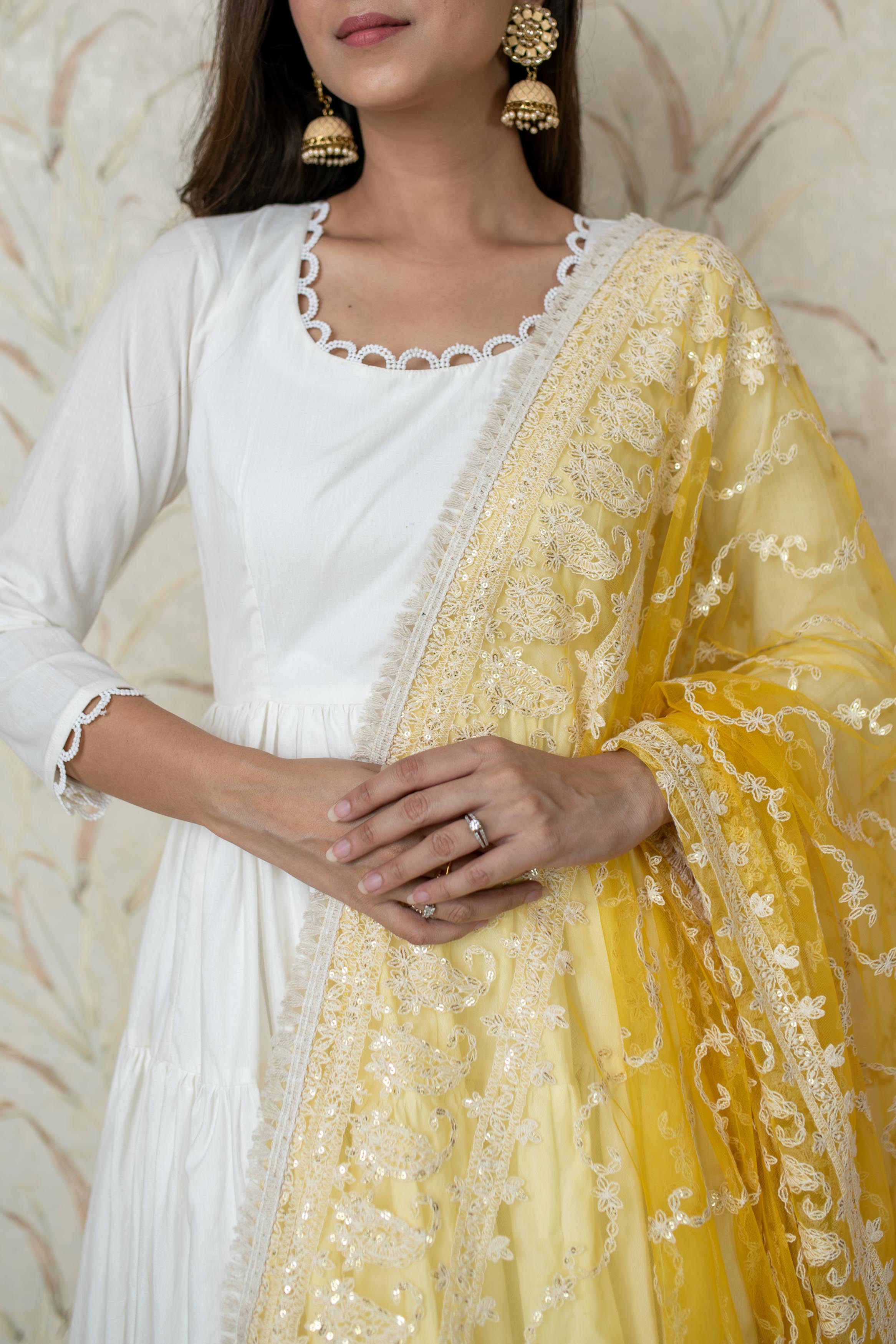 Women's White 3-Tiered Kurta With Dupatta - Label Shaurya Sanadhya