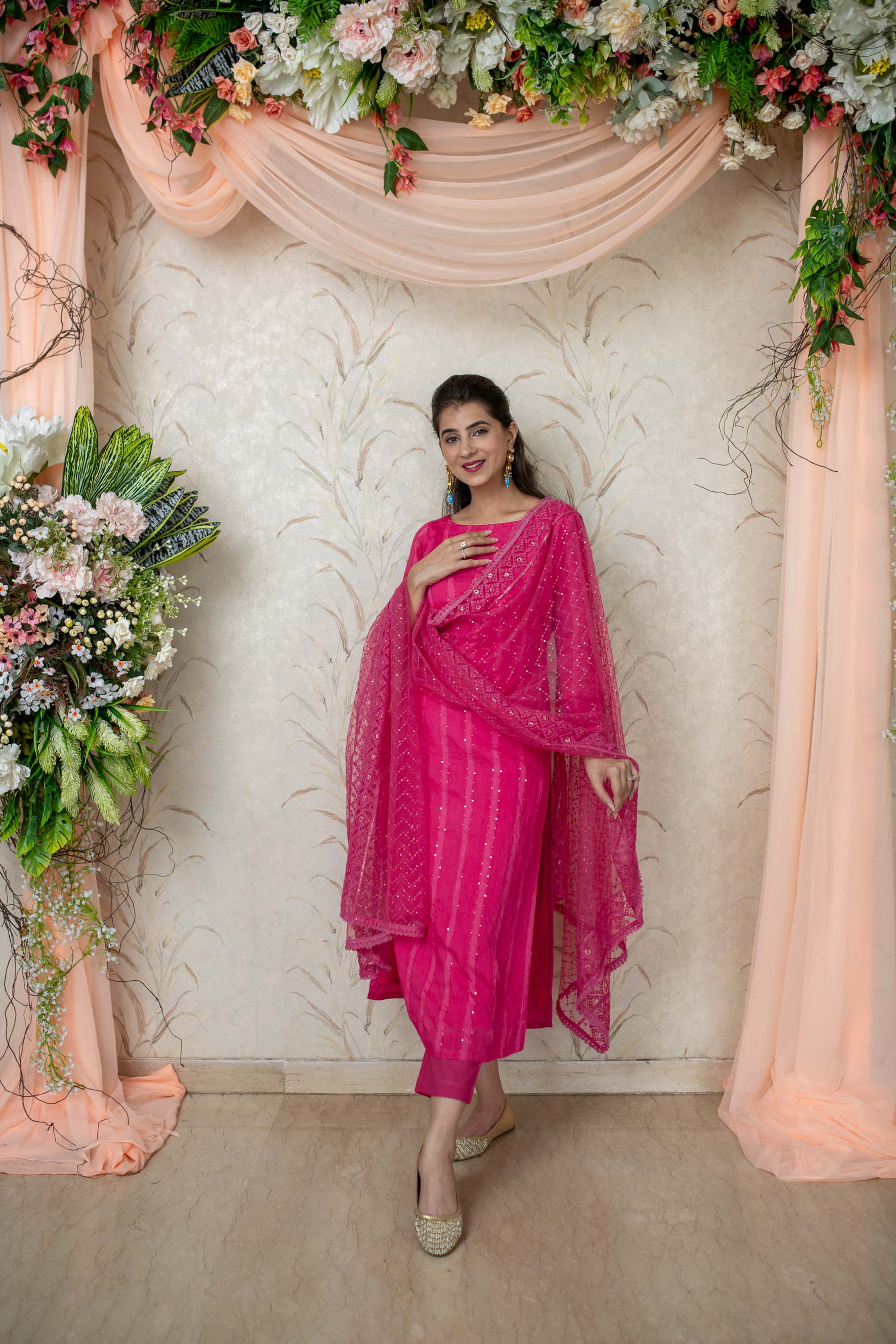 Women's Pink Chanderi Kurta Set - Label Shaurya Sanadhya