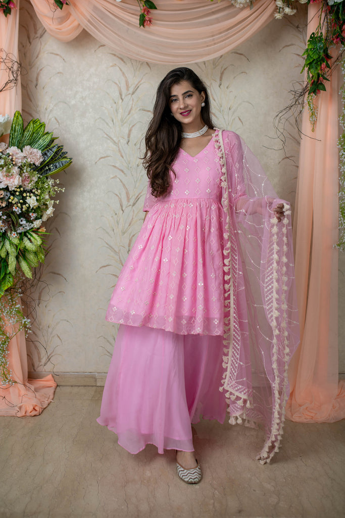 Women's Ice Pink Peplum Palazzo