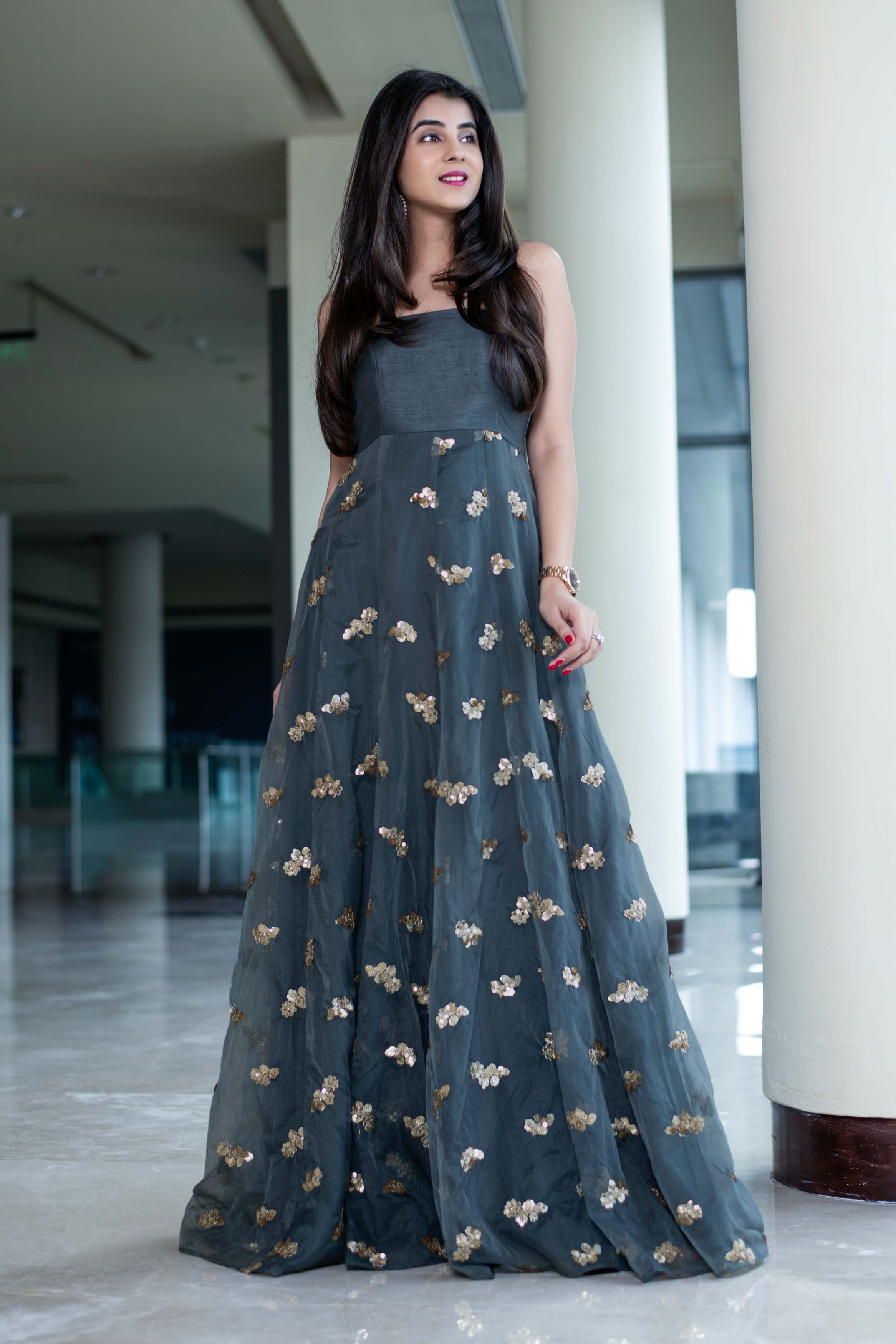 Women's Grey Organza Tube Gown Dress - Label Shaurya Sanadhya