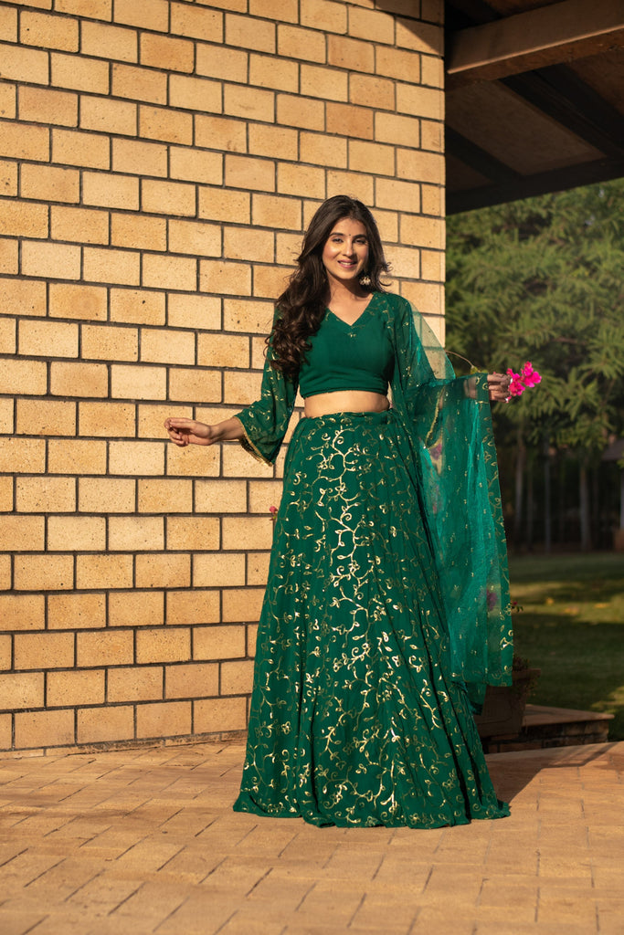 Women's Rama Green All Over Work Lehenga