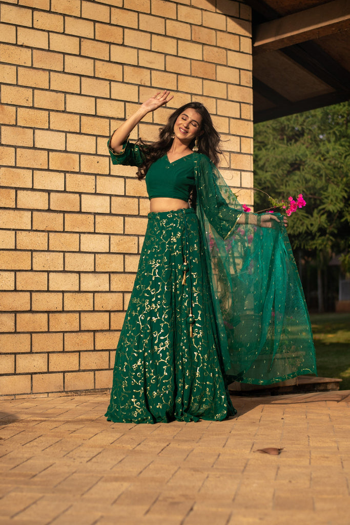 Women's Rama Green All Over Work Lehenga