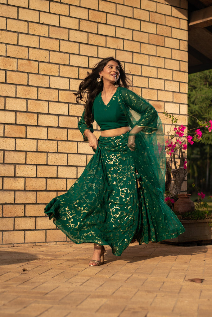 Women's Rama Green All Over Work Lehenga