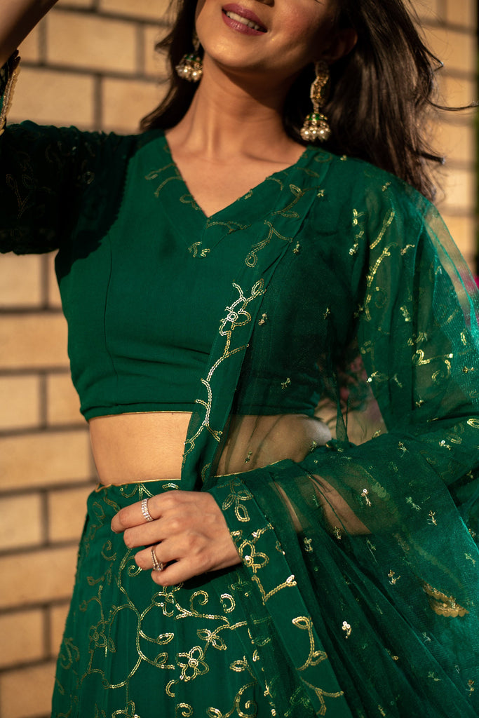 Women's Rama Green All Over Work Lehenga