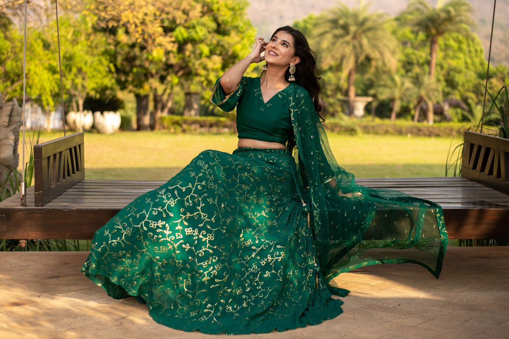 Women's Rama Green All Over Work Lehenga