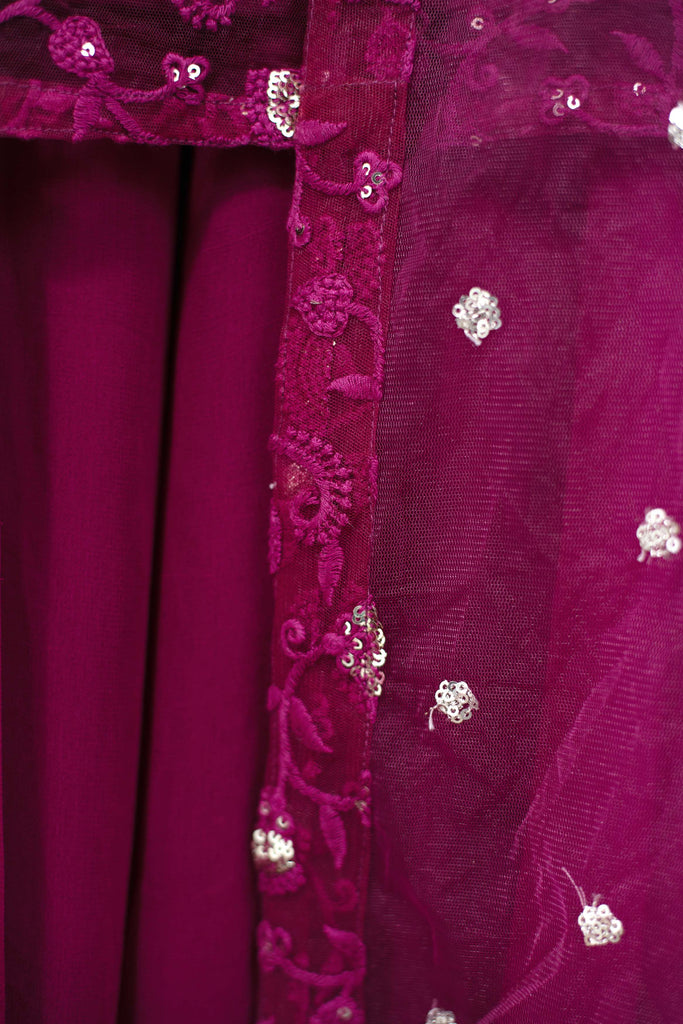 Women's Wine Thread Work Kurta With Palazzo Set (3pc Set)