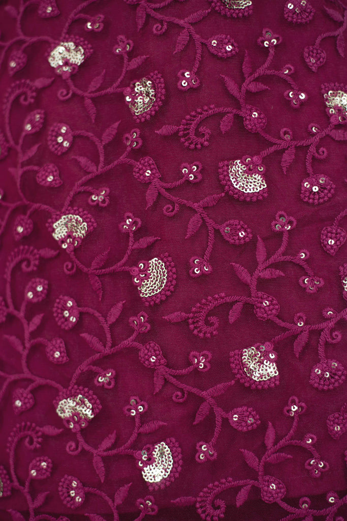 Women's Wine Thread Work Kurta With Palazzo Set (3pc Set)