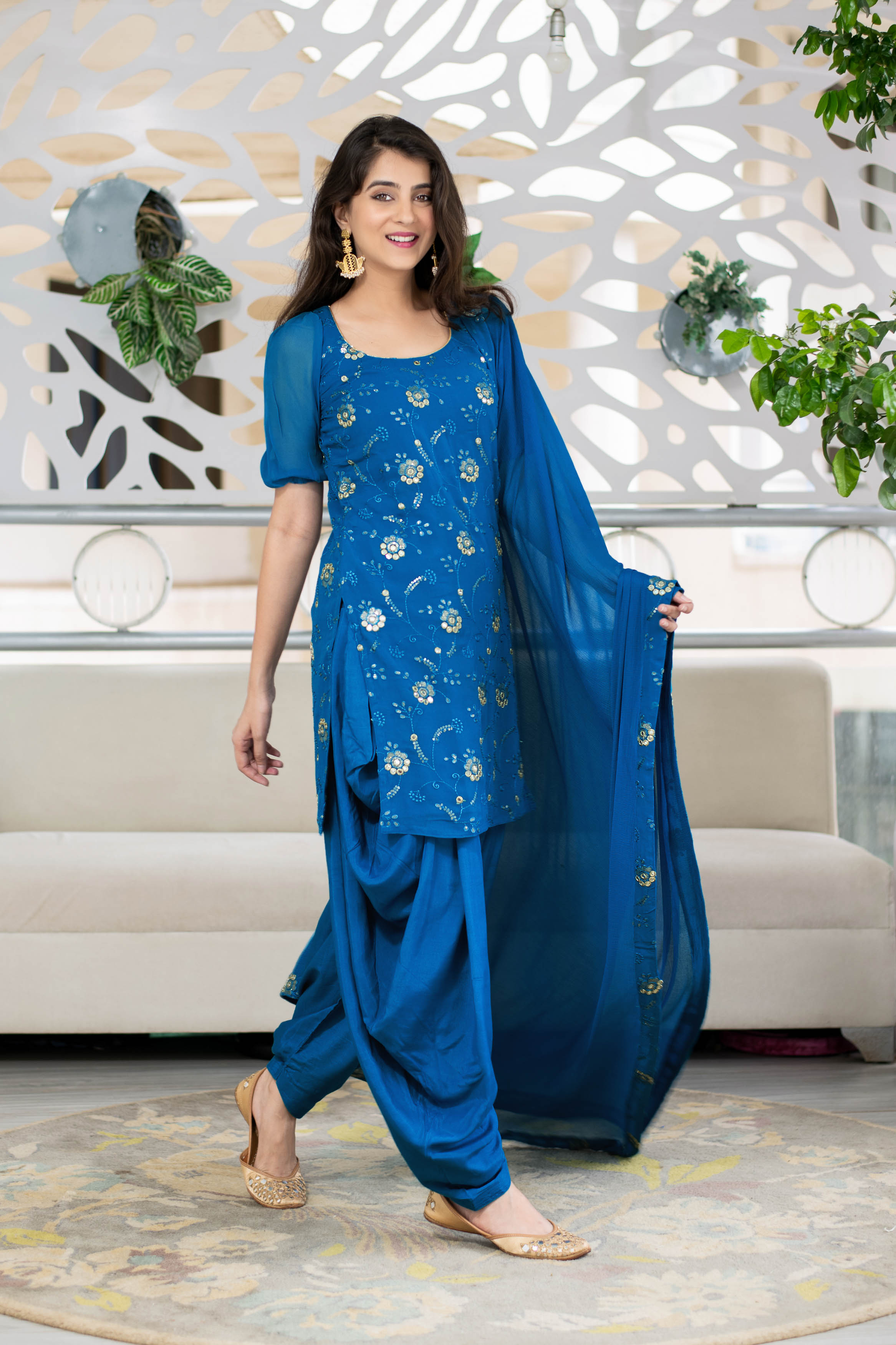 Women's Turquoise Blue Patialla (3pc Set) - Label Shaurya Sanadhya