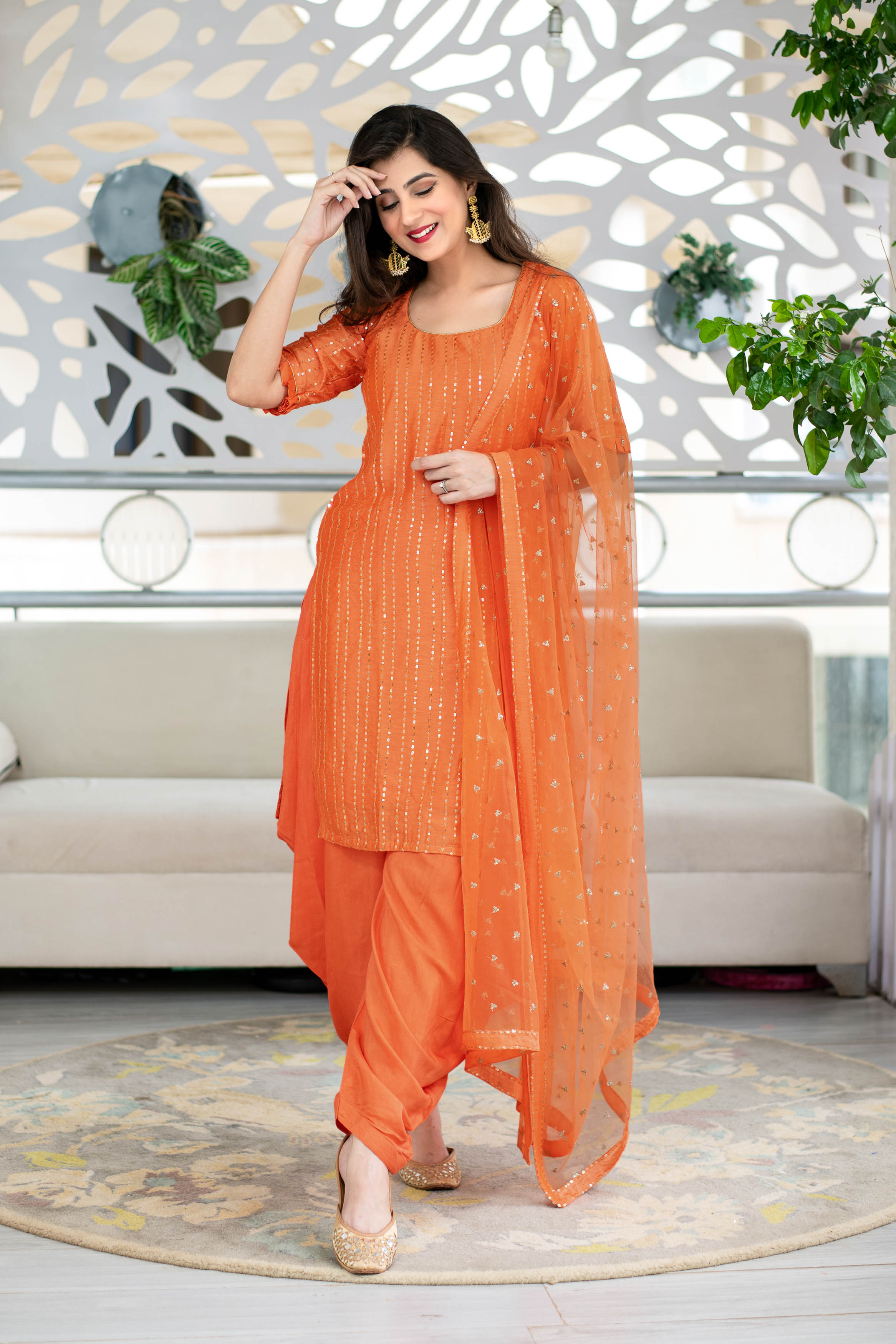 Women's Orange Chanderi Patialla - Label Shaurya Sanadhya