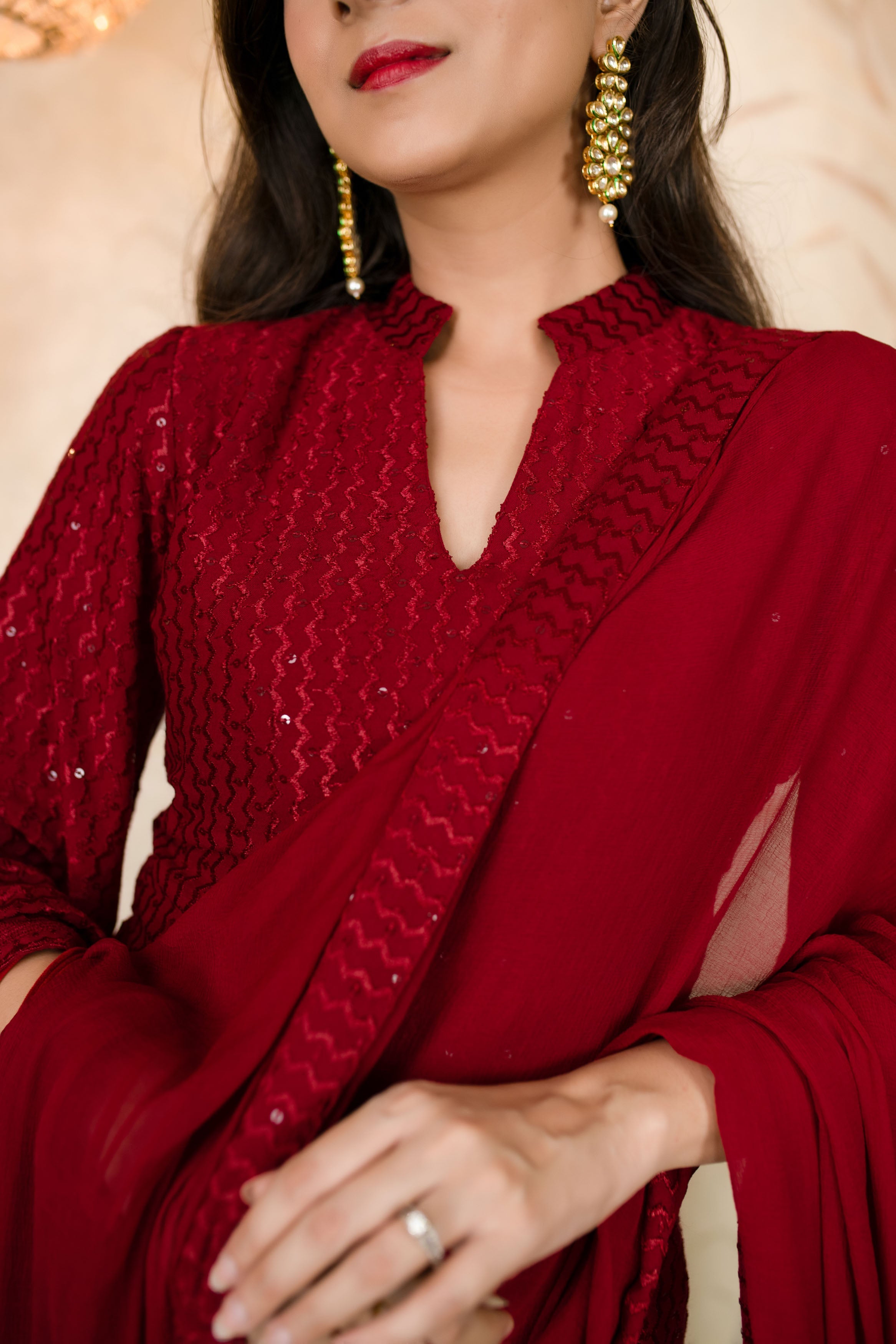 Women's Dark Red Thread Work Kurta - Label Shaurya Sanadhya
