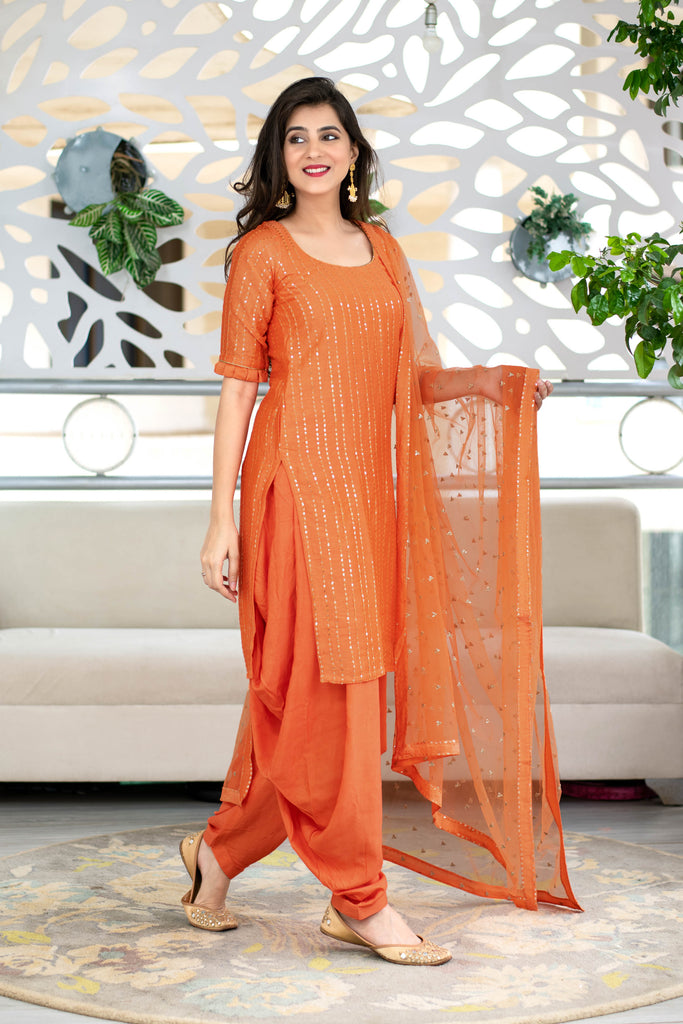 Women's Orange Chanderi Patialla