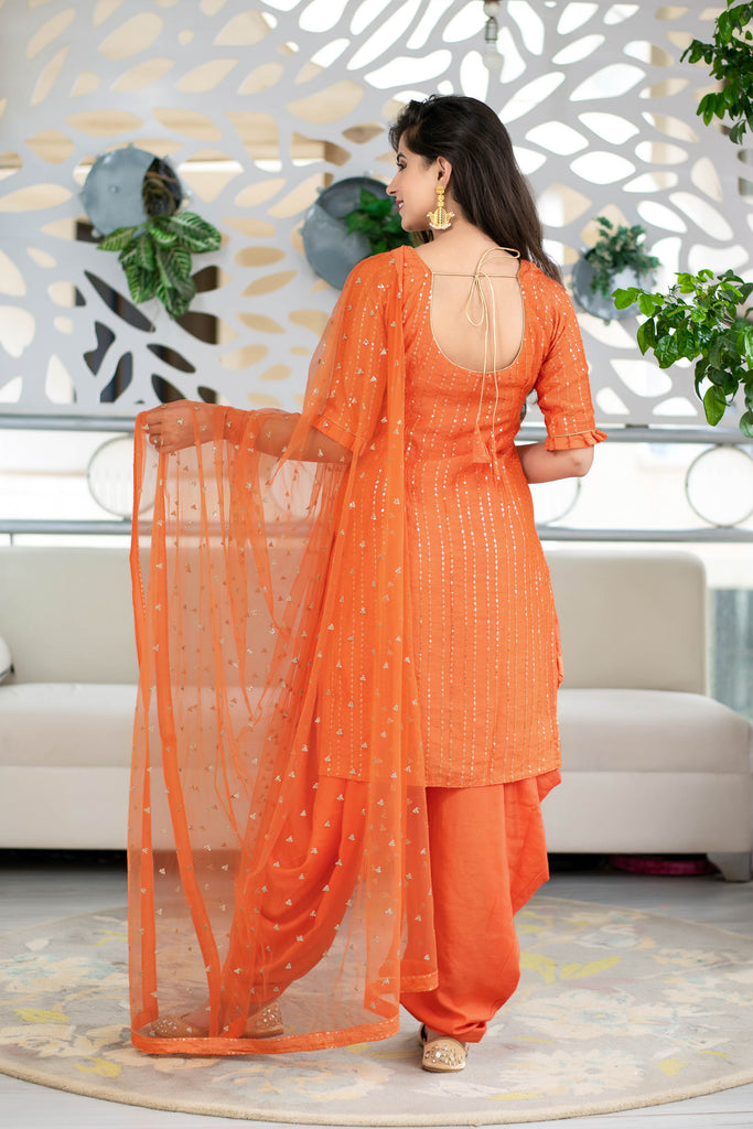 Women's Orange Chanderi Patialla