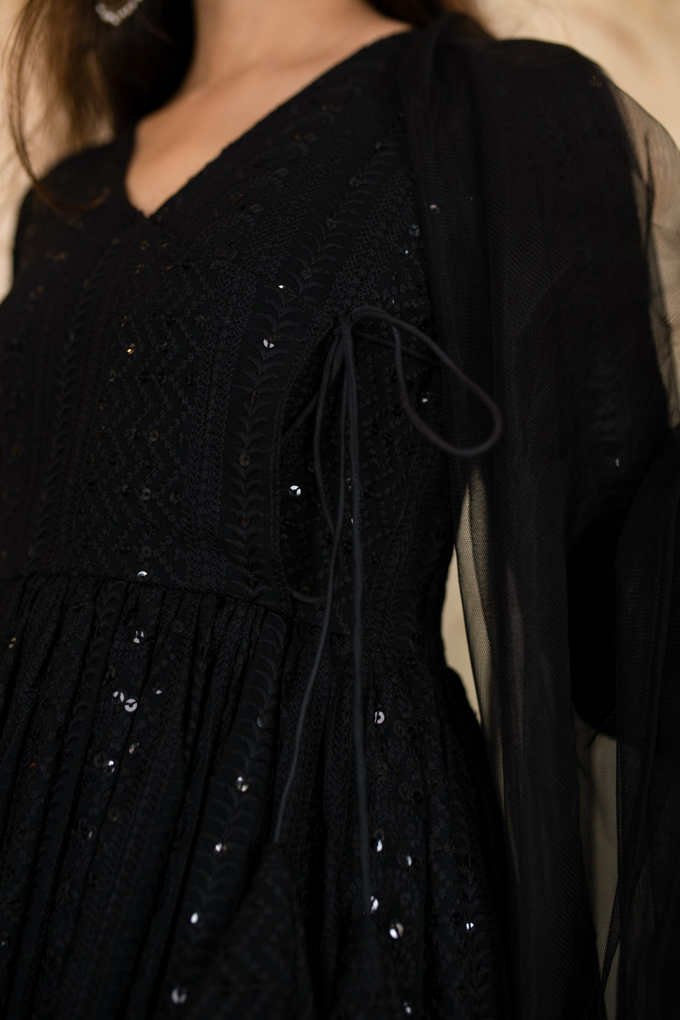 Women's Black Thread Work Anarkali Set - Label Shaurya Sanadhya