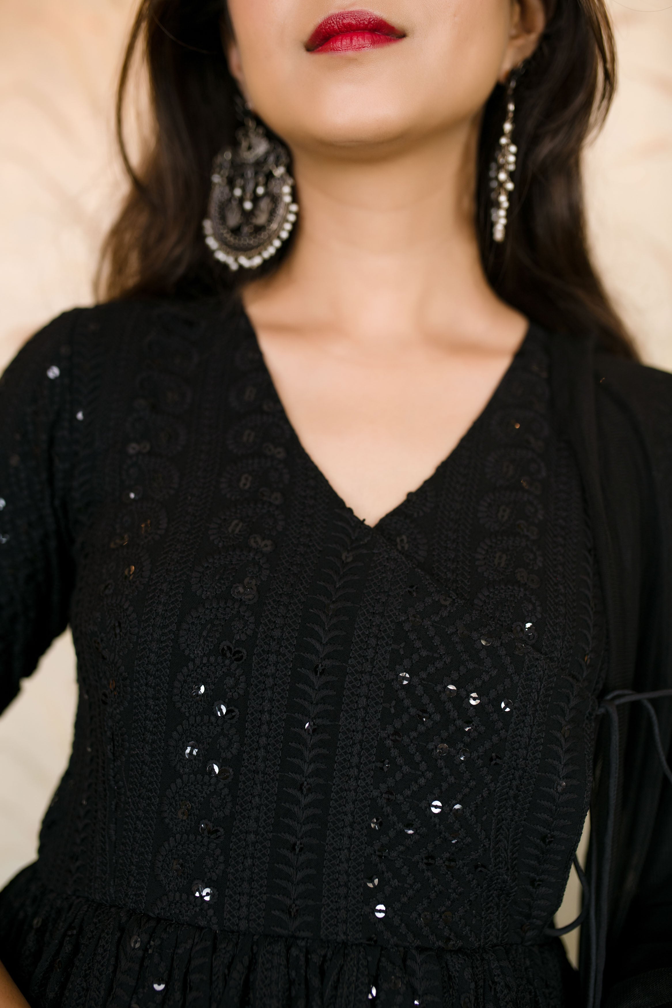 Women's Black Thread Work Anarkali Set - Label Shaurya Sanadhya