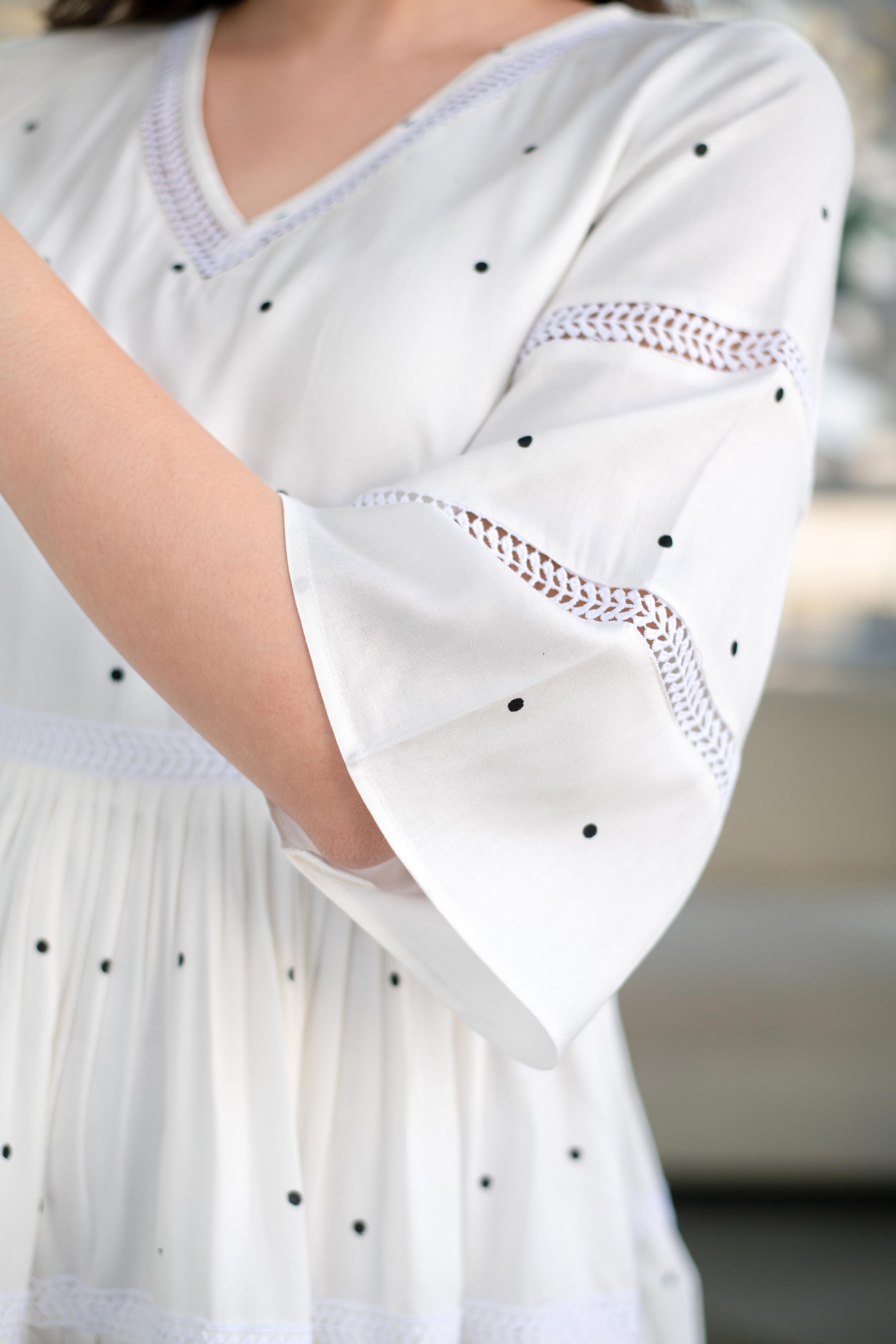 Women's White Polka Dot Ruffle Fit And Flare Short Dress (1pc) - Label Shaurya Sanadhya USA